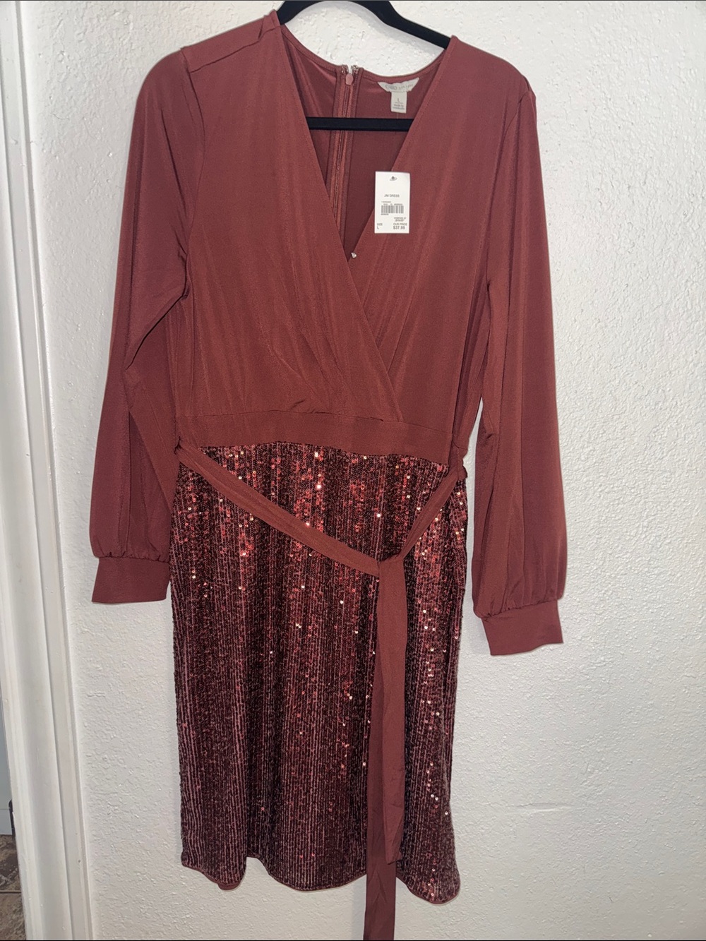 Cato Dusty Rose Sequin Wrap Dress